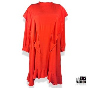Anthropologie Mock Neck Orange Ruffle Dress 10